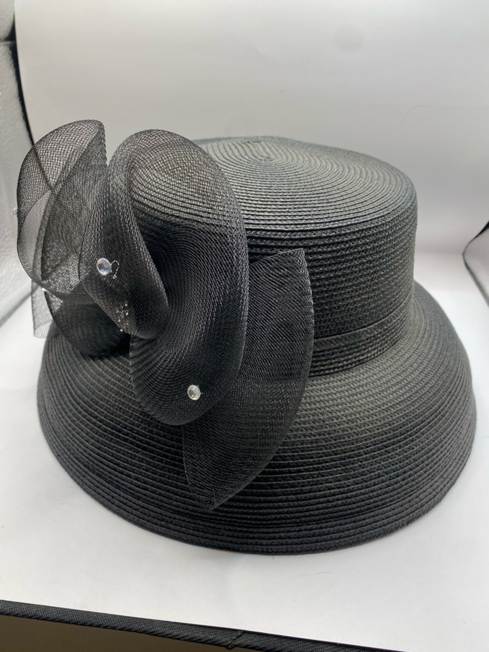Kentucky Derby Style Black Women's Dress Hat with Decorative Mesh Accent
